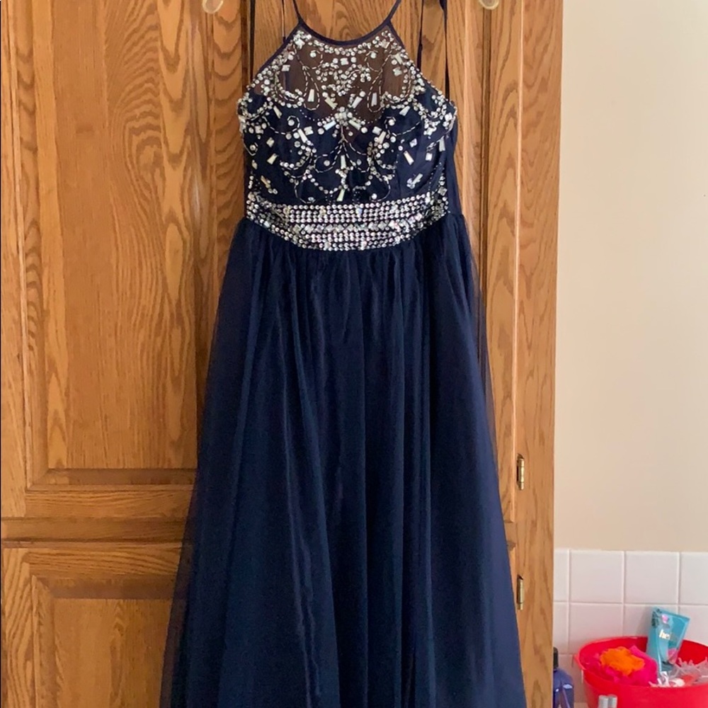 Navy beaded formal dress